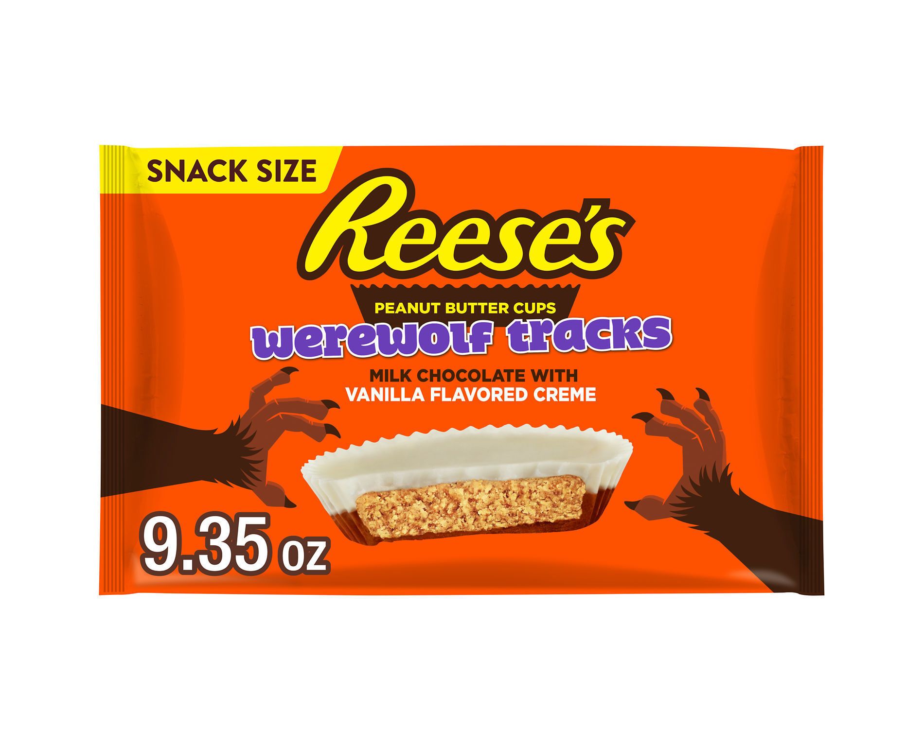 Reese's Peanut Butter Milk Chocolate & Vanilla Crème Werewolf Tracks Cup Halloween Candy Snack Size - 9.35oz