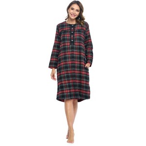 Ashford & Brooks Women's Flannel Plaid Long Sleeve Nightgown - 1 of 4