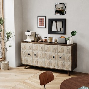 59.84" 4 Doors Vintage Sideboard ,Freestanding Sideboard Storage Cabinet Entryway Floor Cabinet - 1 of 4