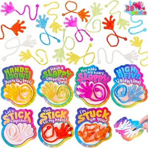 Joyfy 28 Pack Valentine's Day Sticky Hands with Cards, Classroom Exchange Gift for Kids, Classroom and Holiday Reward Prizes - 1 of 4