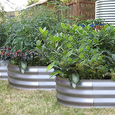 Oval Silver Galvanized Steel Raised Garden Bed Planter, 6ft x 3ft