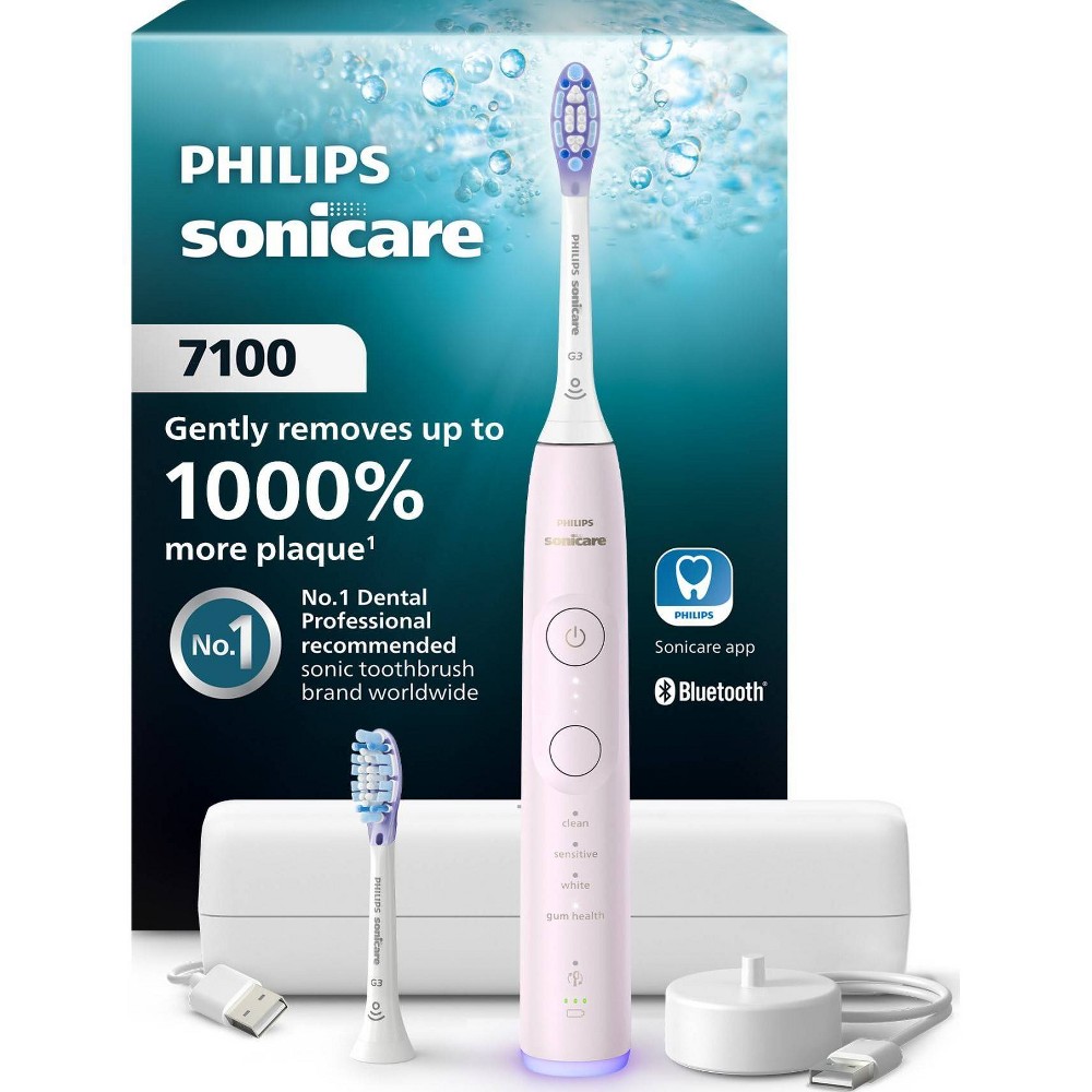 Philips Sonicare 7100 Rechargeable Electric Toothbrush with Travel Case and 2 Brush Heads - Light Pink