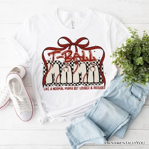T-Ball Mama Coquette Red Bow T-Shirt, Retro White and Natural Tee for Proud Sports Moms| OrnamentallyYou - 1 of 4