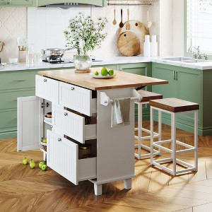 NicBex Kitchen Island with Seating Drop Leaf Kitchen Island with 4 Drawers, Storage Cabinet, and 2 Seatings - 1 of 4