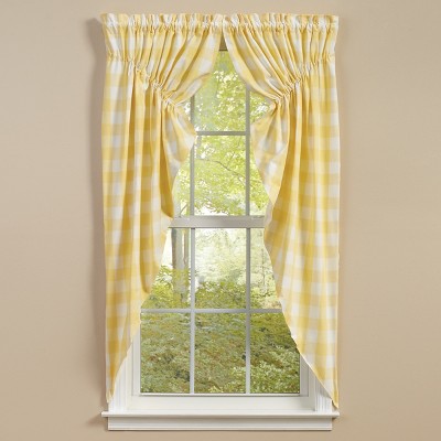 Park Designs Buffalo Check Lined Gathered Yellow Swags 72" x 63"