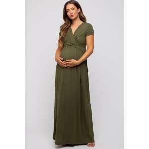 PinkBlush Olive Draped Maternity/Nursing Maxi Dress - 1 of 4