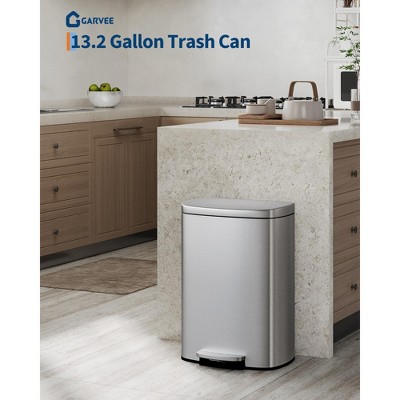 50L oval rectangular pedal trash can with Soft-Close Lid, Stainless Steel Garbage Can with Removable Inner Bucket, for Kitchen, Bathroom, Living Room