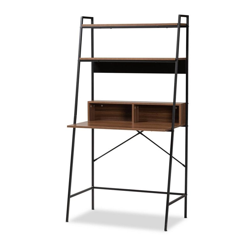Palmira Wood and Metal Desk with Shelves Walnut Brown/Black - Baxton Studio, 1 of 10