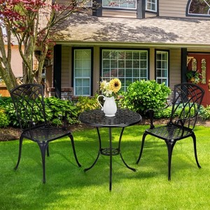 Patio Bistro Sets 3 Piece, Outdoor Rust-Resistant Cast Aluminum Garden Table and Chairs with Umbrella Hole for Backyard, Garden, Patio - 1 of 4