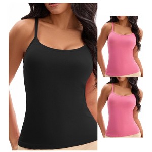 INSPIRE CHIC Women's 3-Pack Camisoles with Built-In Bras Basic Breathable Sleeveless Undershirts - 1 of 4