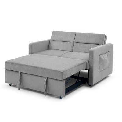 TiramisuBest Loveseats Sofa Bed with Pull-out Bed, Adjsutable Back and Two Arm Pocket,Grey
