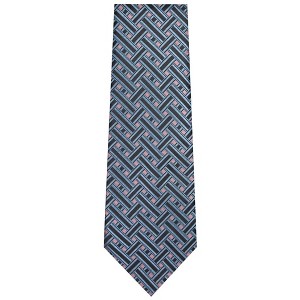 TheDapperTie Men's Black, Pink And Blue Geometric Necktie with Hanky - 1 of 3