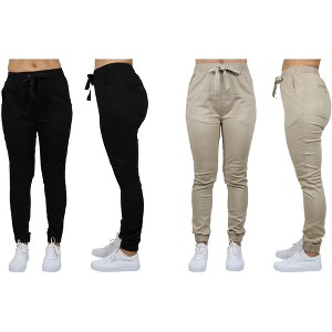 Galaxy By  Harvic Women's Loose Fit  Basic Stretch Twill Joggers-2 Pack - 1 of 2