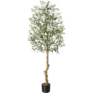 Acekool Artificial Faux Olive Tree with Moss in Black Pot, Adjustable Branches and Realistic Silk Leaves for Indoor Home & Office Decor - 1 of 4