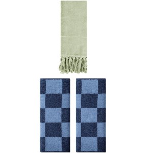 REGALWOVEN 3 Packs Checkered and Tassels Absorbent Soft Cotton Bathroom Hand Towel - 1 of 4