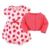 Touched by Nature Baby and Toddler Girl Organic Cotton Dress and Cardigan 2pc Set, Strawberries - image 2 of 4