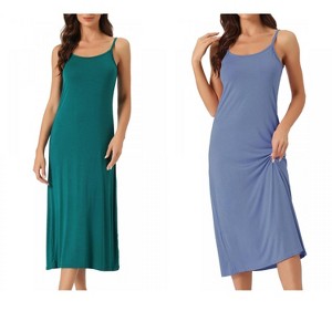INSPIRE CHIC Women's 2 Pcs Nightgown Sleeveless Spaghetti Strap Midi Cami Camisole Full Slip Under Dress - 1 of 4