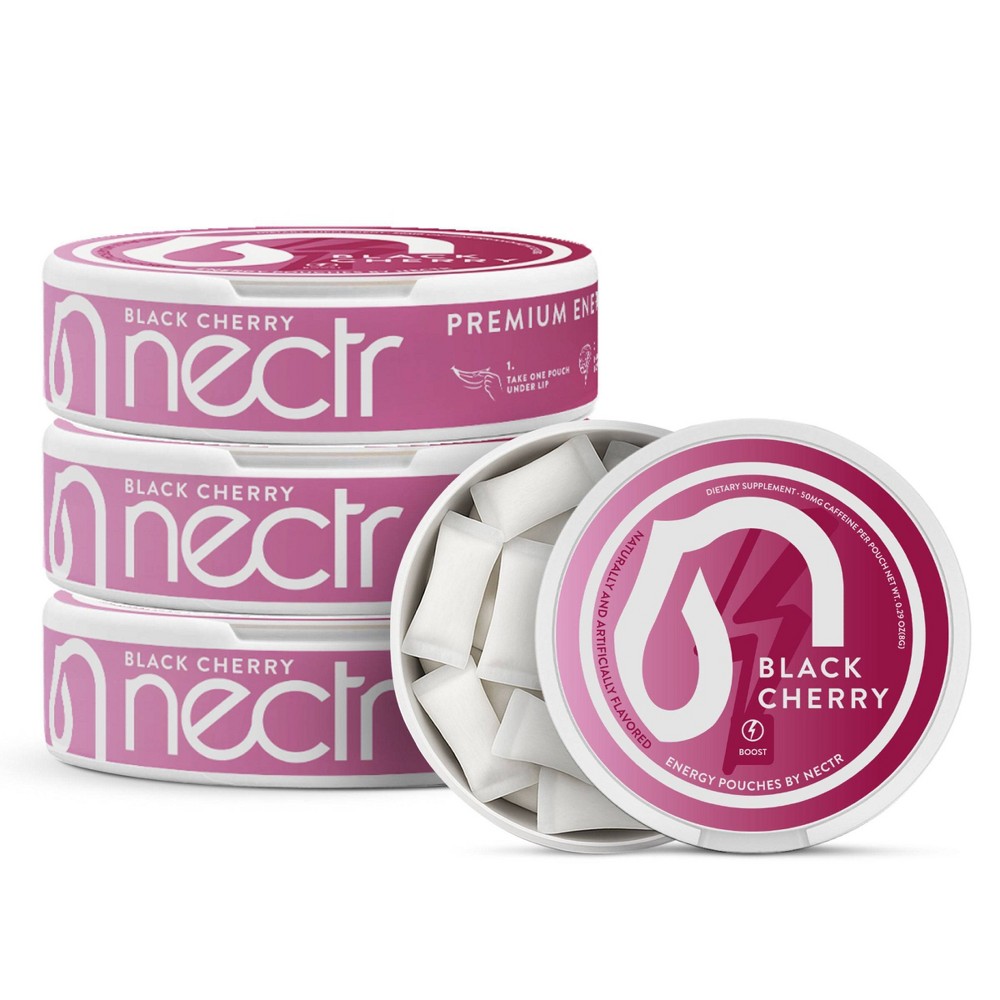 Nectr Energy Pouches with 50mg Caffeine - Black Cherry - 4ct