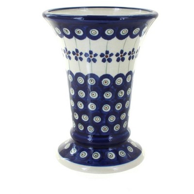 Blue Rose Polish Pottery Flowering Peacock Small Vase