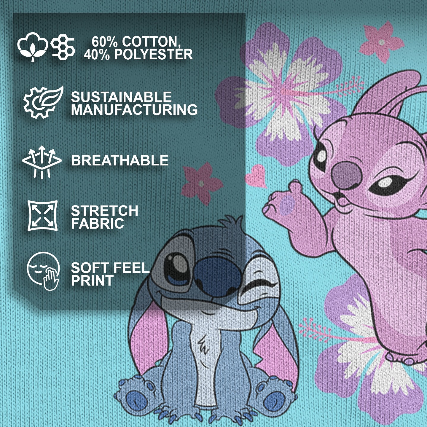 Футболка Lilo & Stitch Angel Kisses and Flowers Graphic Graphic Cropped T-Shirt - Blue для девочек, цвет: Синий — фото 4