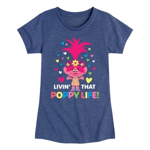 Girls' - Trolls - Livin That Poppy Life Fitted Short Sleeve Graphic T-Shirt - 1 of 4