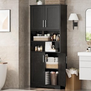 67" Farmhouse  Cabinet, Freestanding Kitchen Pantry with Glass Doors & Adjustable Shelves, Tall Storage Cupboard for Living Room/Dining Room - 1 of 4