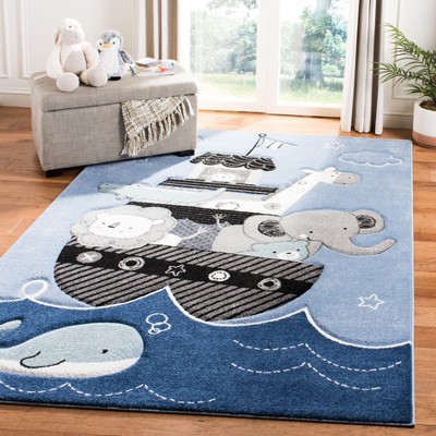 Blue and Grey 4' x 6' Kids Animal Adventure Rug