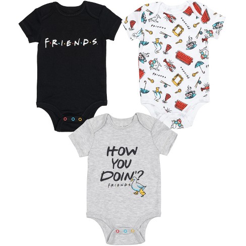 Friends 3 Pack Cuddly Short Sleeve Bodysuits Grey / Black / White : Target