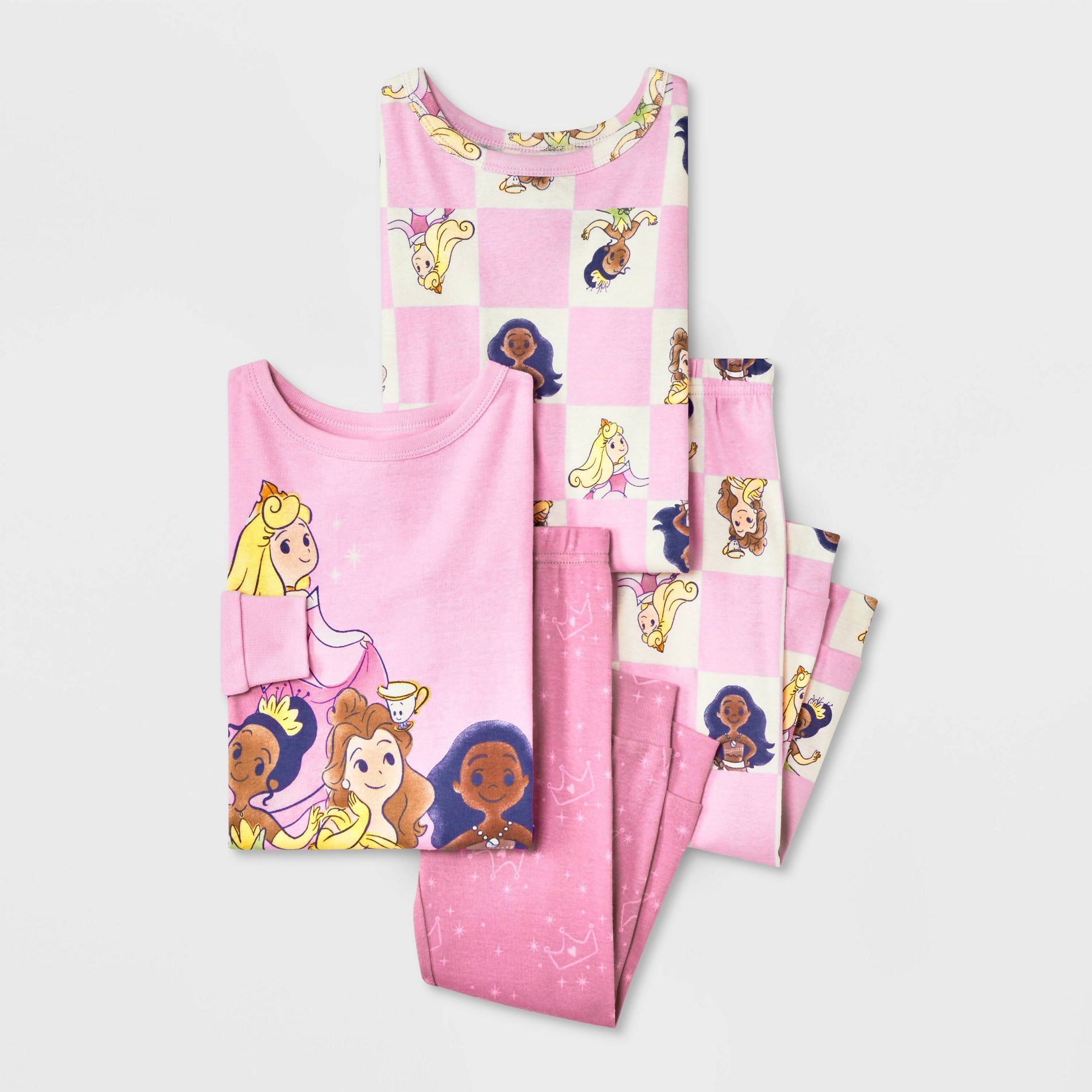 Toddler Girls' 4pc Disney Princess Cotton Long Sleeve Pajama Set - Pink 2T