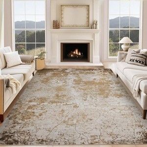 Modern Washable Low Pile Rugs - Soft Abstract Carpet for Living Room, Bedroom, Dining Room, Apartment & Bathroom - Neutral Design for Hardwood Floors - 1 of 4
