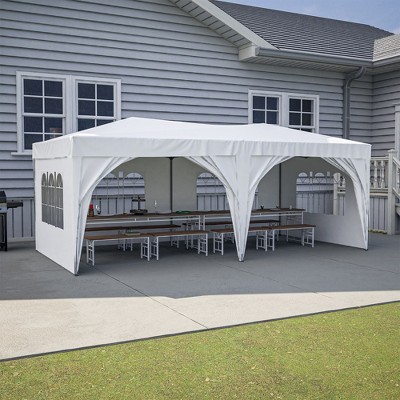 Large Pop Up Canopy For Outdoor, UV Protection Cover Portable Party Folding Tent With 4 Church Style Window Panels, Thickened Steel Tube Structure