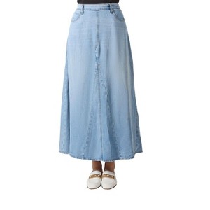 Memoi Women's Flared 4-Panel Lyocell Denim Maxi Skirt Dark Wash XS - 1 of 3
