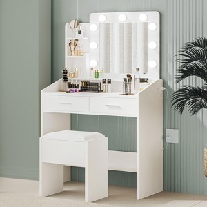 Whizmax Vanity Desk with Mirror and Lights, Makeup Vanity Desk with Cushioned Stool, Dressing Table with 2 Drawers for Bedroom - 1 of 2