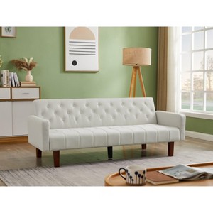 NicBex Couches for Living Room 74.4" Convertible Loveseat Sleeper Sofa Bed Comfy Upholstered 2 Seater Sofa Couch with Adjustable Backrest, Beige - 1 of 4