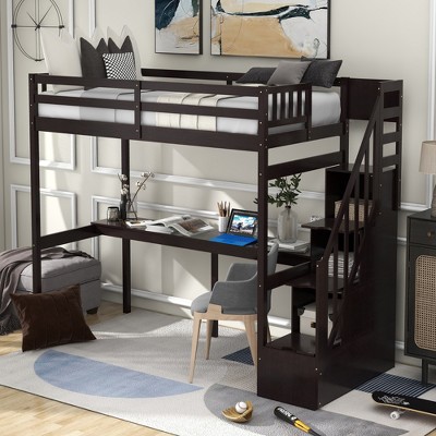 Twin Size Loft Bed With Storage Staircase And Built-in Desk, Espresso ...