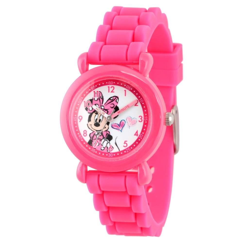 Photos - Wrist Watch Girls' Disney Minnie Mouse Pink Plastic Time Teacher Watch - Pink