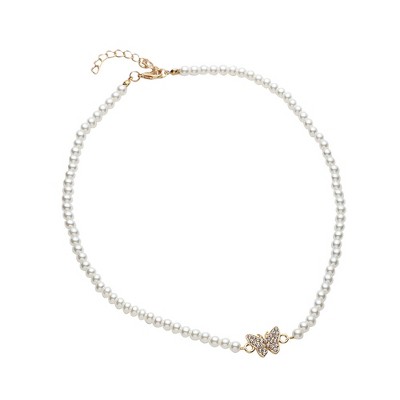 Women's Butterfly Collar Necklace - Pearl White
