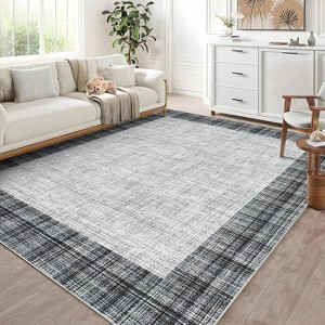 Machine Washable Area Rug Modern Plaid Carpet Non-Slip Stain Resistant Pet Friendly for Living Room Bedroom Dining Room - 1 of 4