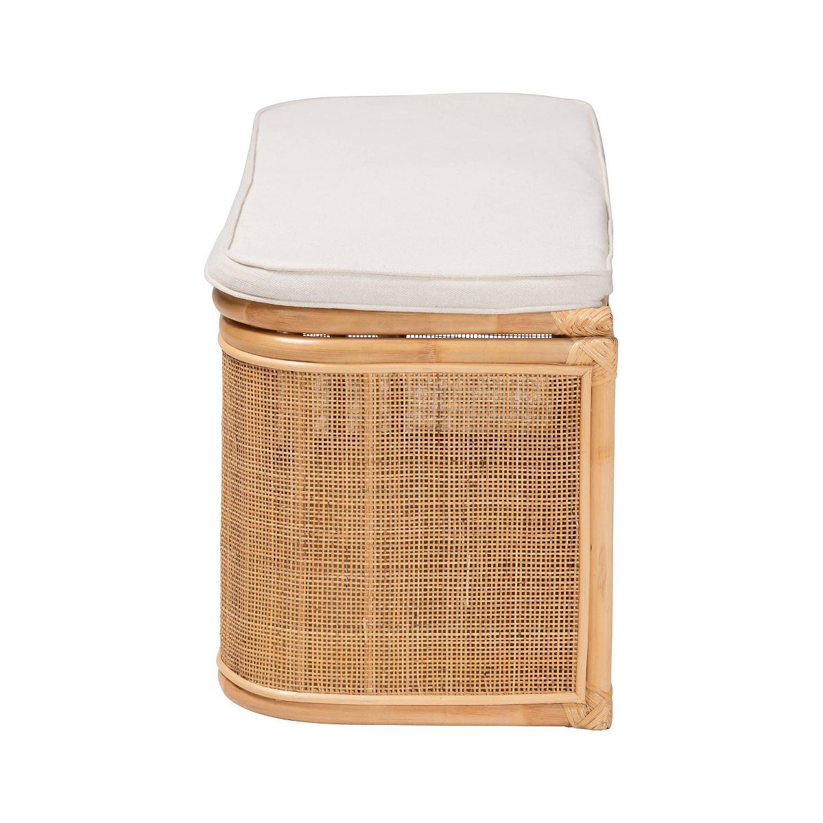 bali & pari Ishana Natural Rattan Storage Bench Natural/White: Upholstered Polyester, Plywood Frame, No Assembly Required - thumbnail 5