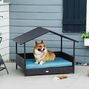 UbMelt Dog Bed Outdoor Pet Bed for Small Dogs Rattan Dog House with Water-resistant Cushion and Canopy, Modern Pet Furniture for Puppies - 1 of 4