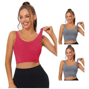 Allegra K Women's Workout Fitness Longline Wireless Padded Sports Bras 3 Packs - 1 of 4