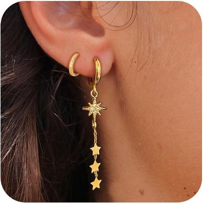 14K Gold Plated Butterfly Dangle Earrings for Women - Dainty, Trendy, CZ Drop Earrings - Simple Long Dangling Jewelry