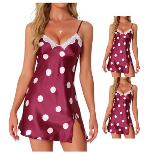 INSPIRE CHIC Women's 2 Pcs Lingerie Lace Sleeveless Sleepdress Wave Point Knee Length V-neck Nightgown - 1 of 4