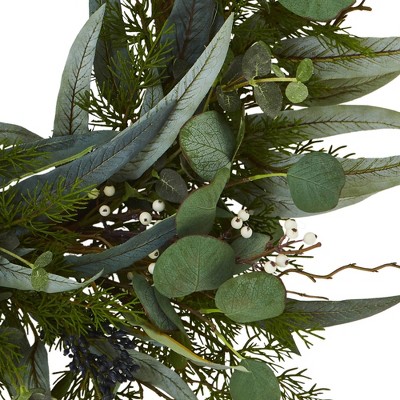 24" Green Artificial Eucalyptus and Mixed Greens Wreath