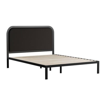 Charcoal King Metal Platform Bed with Rounded Upholstered Headboard
