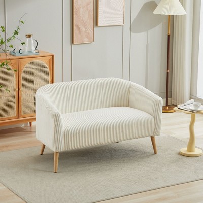 NicBex Modern Corduroy Upholstered Loveseat Sofa  with Wooden Nature Legs,Fluffy Single Sofa for Living Room,Bedroom