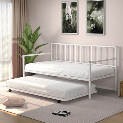 Costway Twin Metal Daybed with Roll Out Trundle Heavy Duty Frame Sofa Bed Set