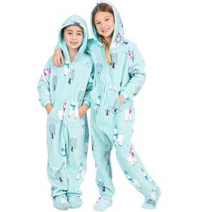 Footed Pajamas - Winter Llamas Kids Hoodie Chenille One Piece - 1 of 4
