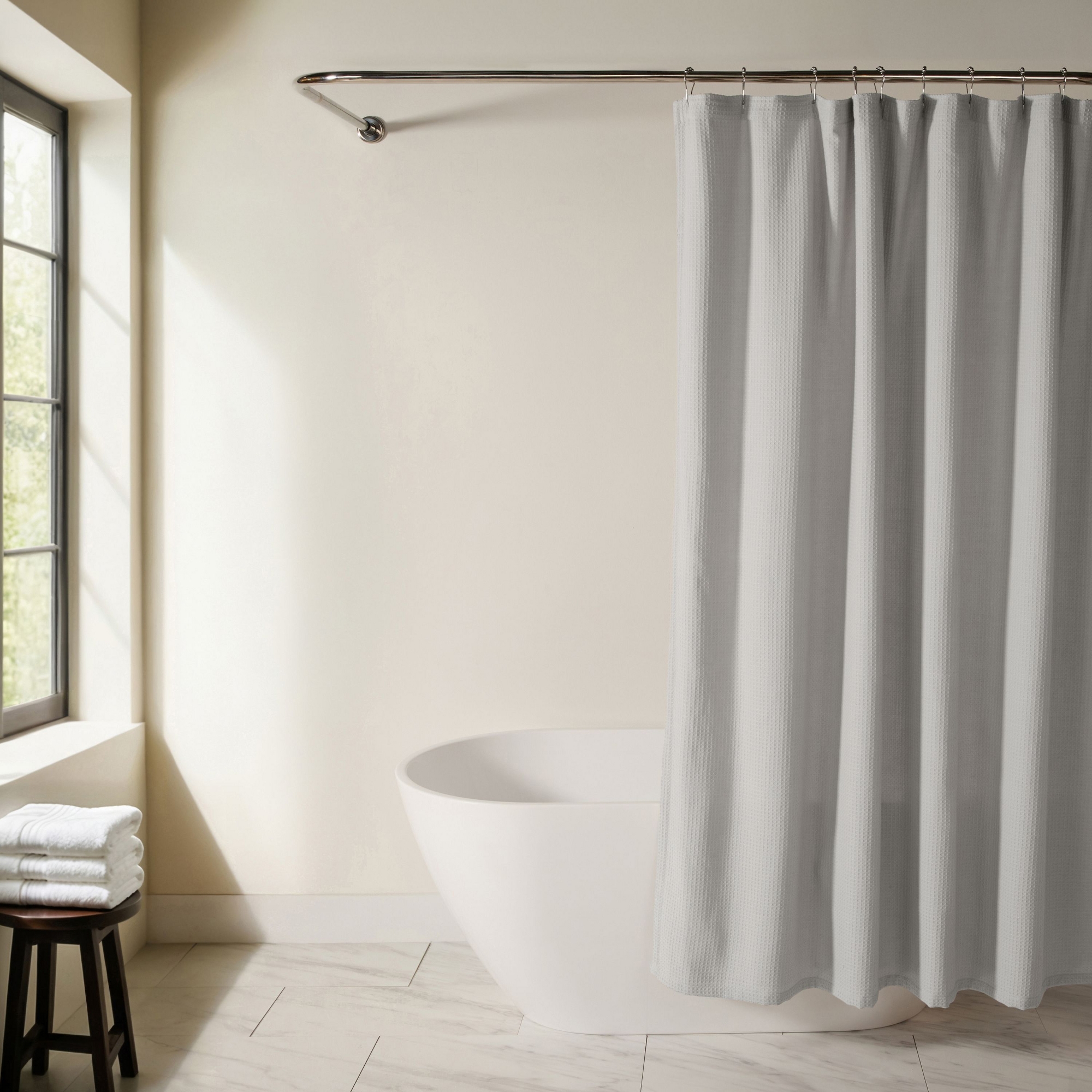 Cotton Blend Waffle Shower Curtain – 72x72 Spa Fabric Shower Curtain, Textured Waffle Weave, Hotel Style Bathroom Decor - Becky Cameron, Light Gray
