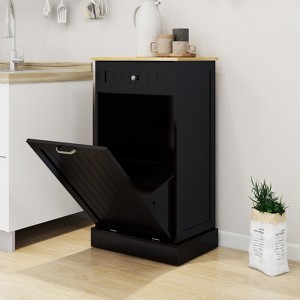 KWPZQEB 10-Gallon Tilt Out Trash Cabinet, Wooden Freestanding Garbage Can with Hideaway Drawer, Recycling Cabinet for Kitchen, Living Room - 1 of 4